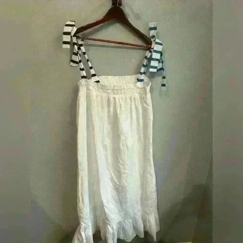 NWT Addison Bay White/Blue 100% Cotton Poplin Maxi Dress Women's Size Large - Picture 5 of 5